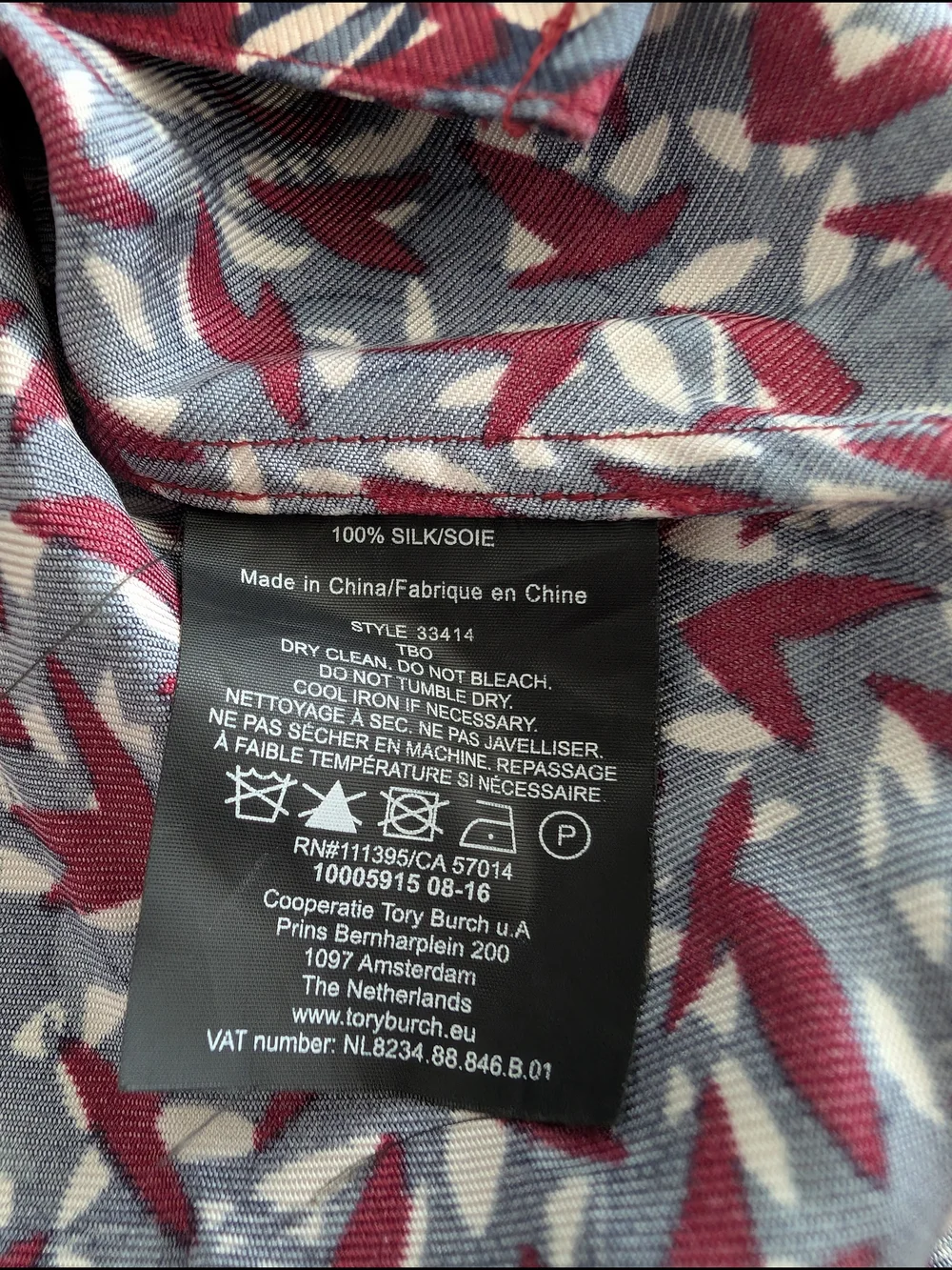 Tory Burch Burgundy Agate Confetti Printed Button Front Silk Blouse | Size M